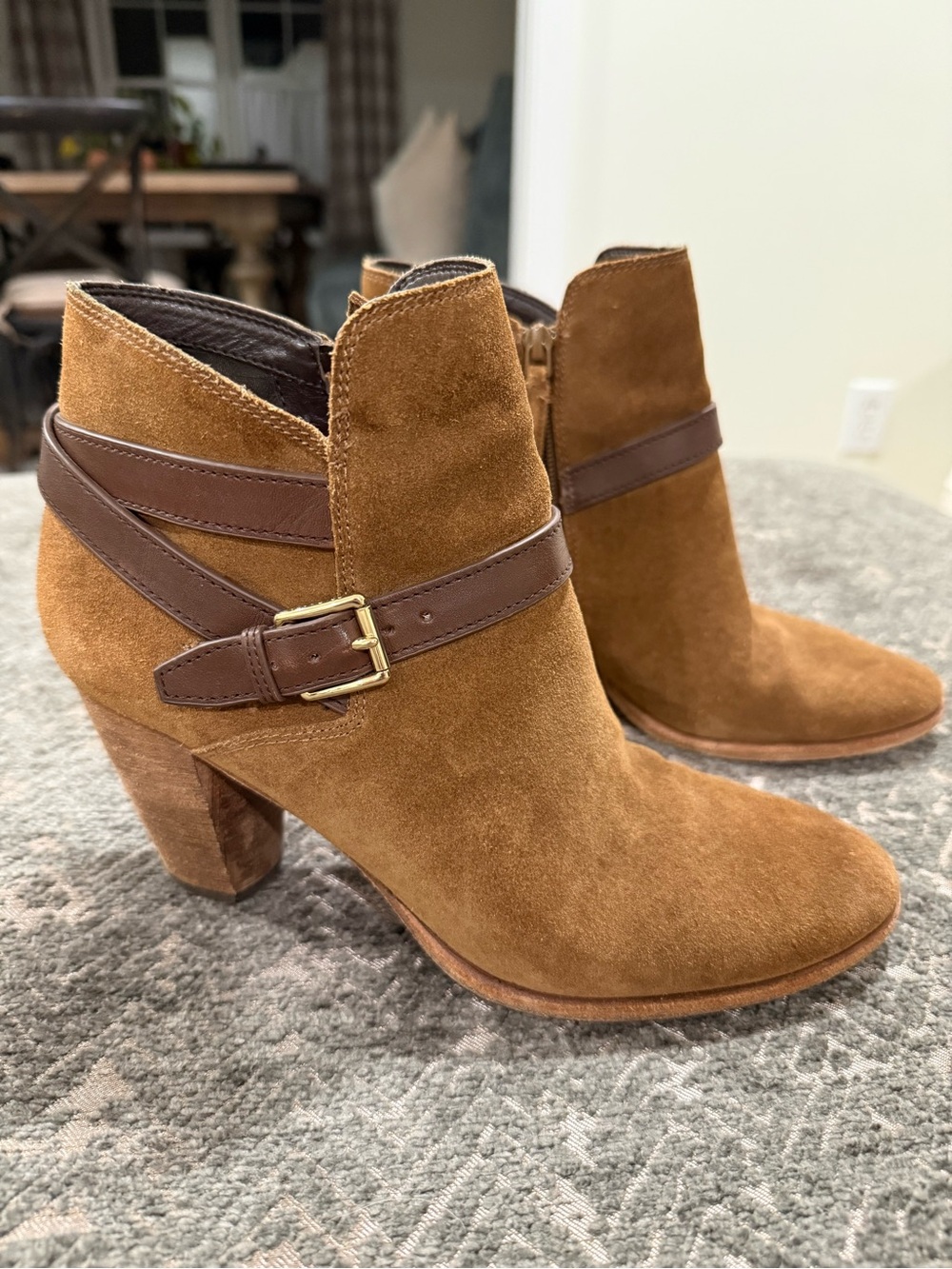 Cole Haan Hanover Suede Booties 9B Tobacco Brown Buckle Ankle Boots W10606